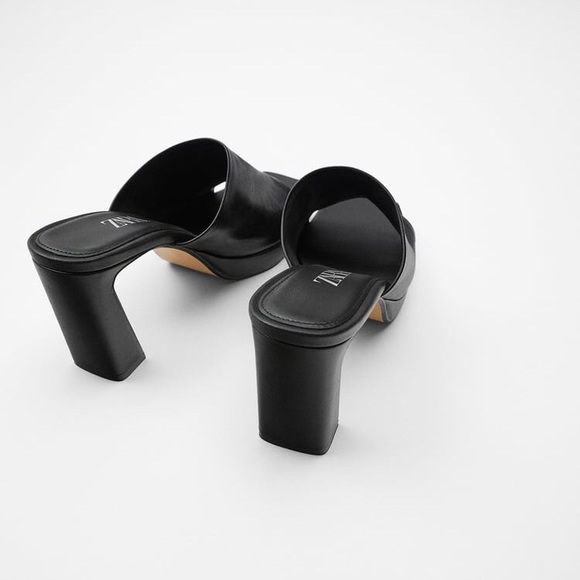 NWT Zara Leather Heeled Platform Mules - Picture 6 of 8